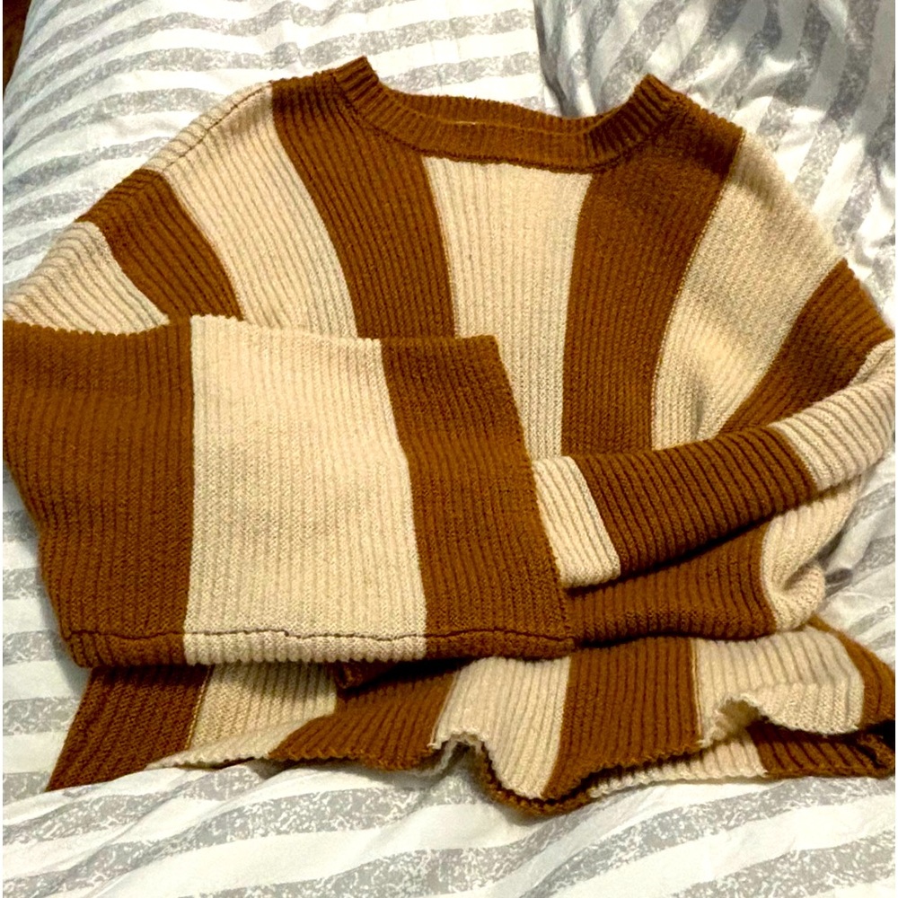 boutique top: brown and cream striped sweater